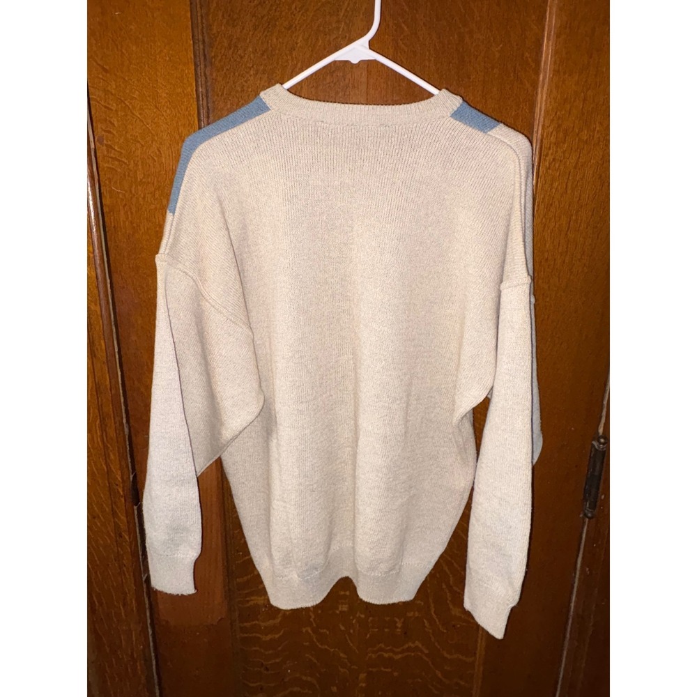 Patrick O'Connor Mens V-Neck Linen Cotton Geometric Knit Sweater Ireland Cream M - Picture 3 of 7